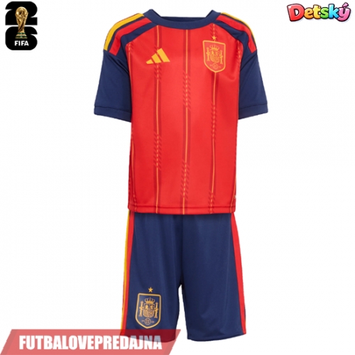 Lacne Dětský Futbalové dres Španielsko MS 2026 Krátky Rukáv - Domáci (+ trenírky)